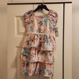 Xtraordinary Pink and Blue Floral Tiered Dress